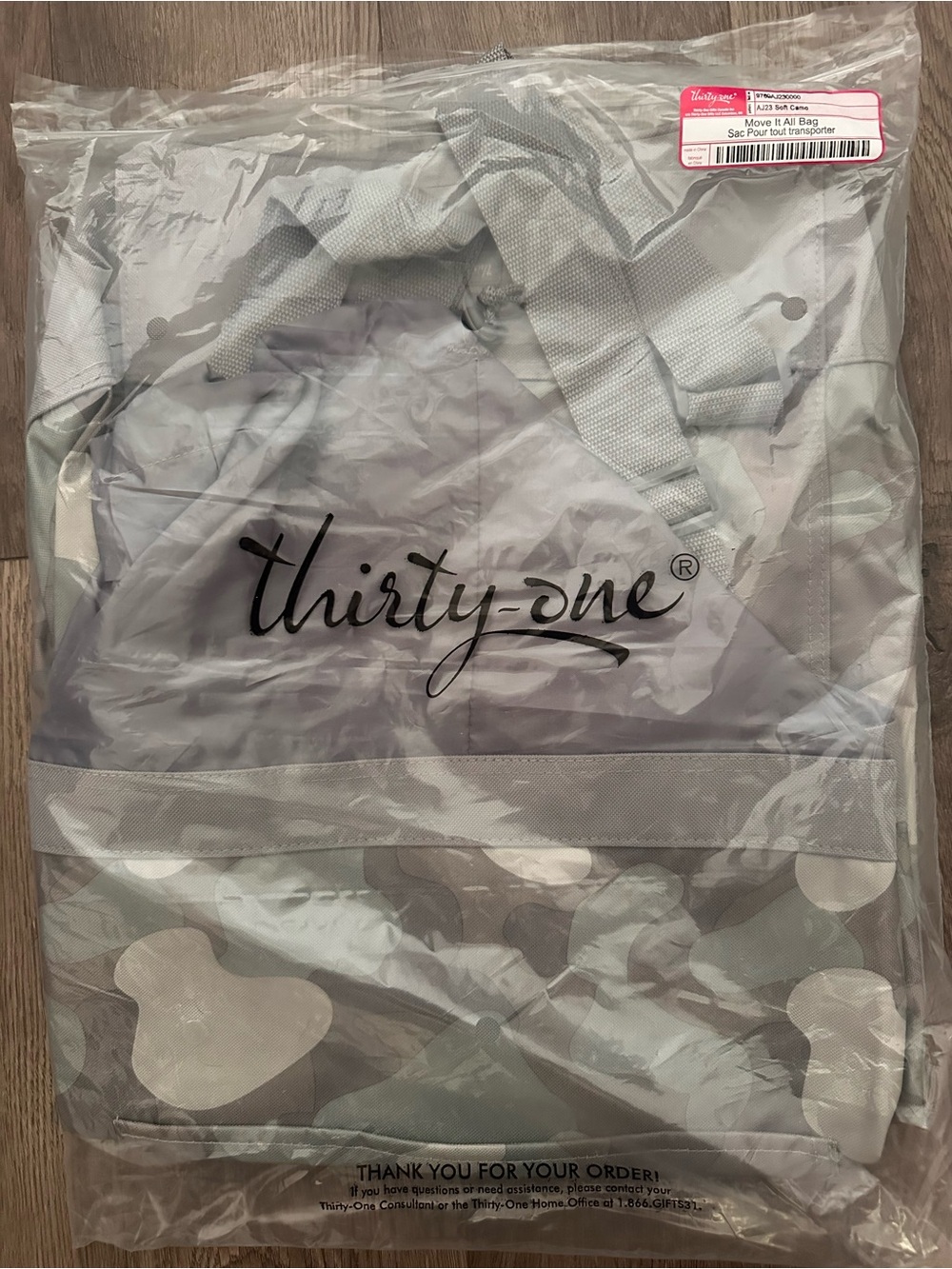 thirty-one Light Gray Camo Tote with Mint Accents